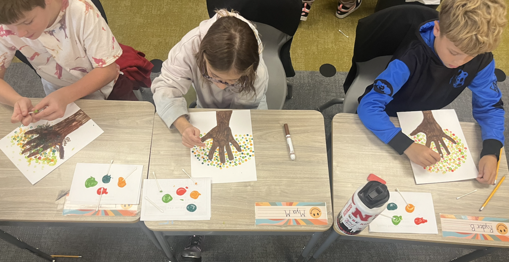 students working on artwork