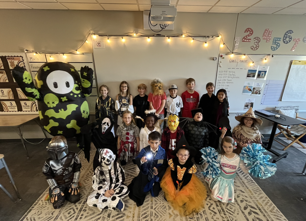 students in halloween attire