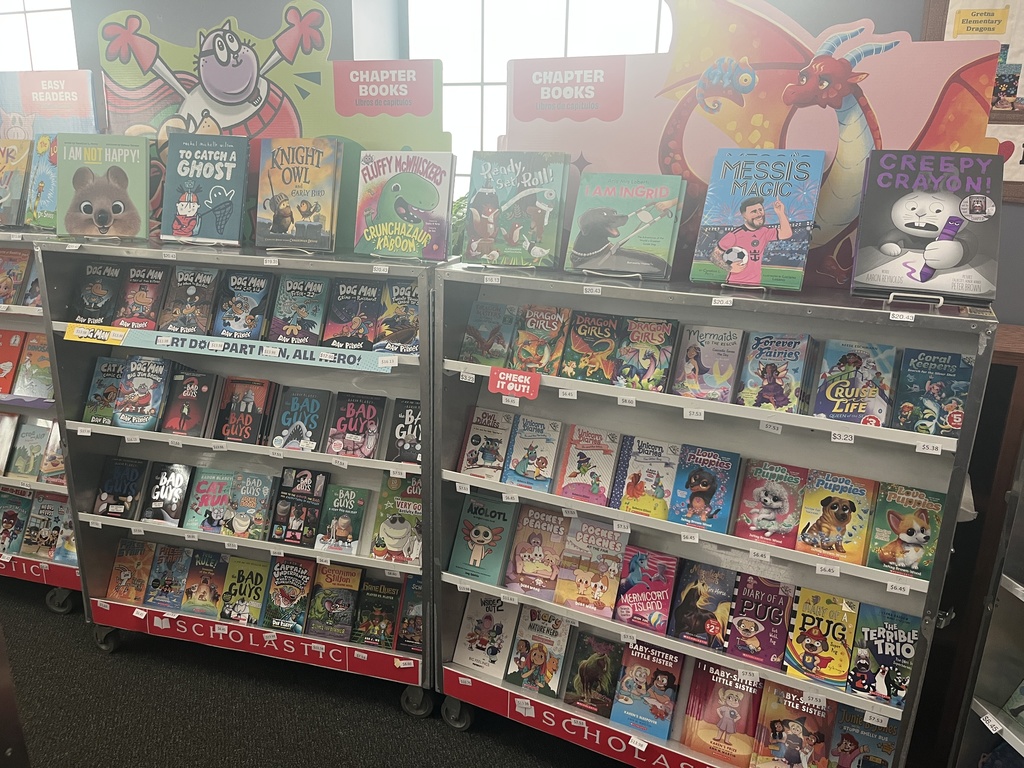 Variety of books in a case for sale during the Scholastic book fair.