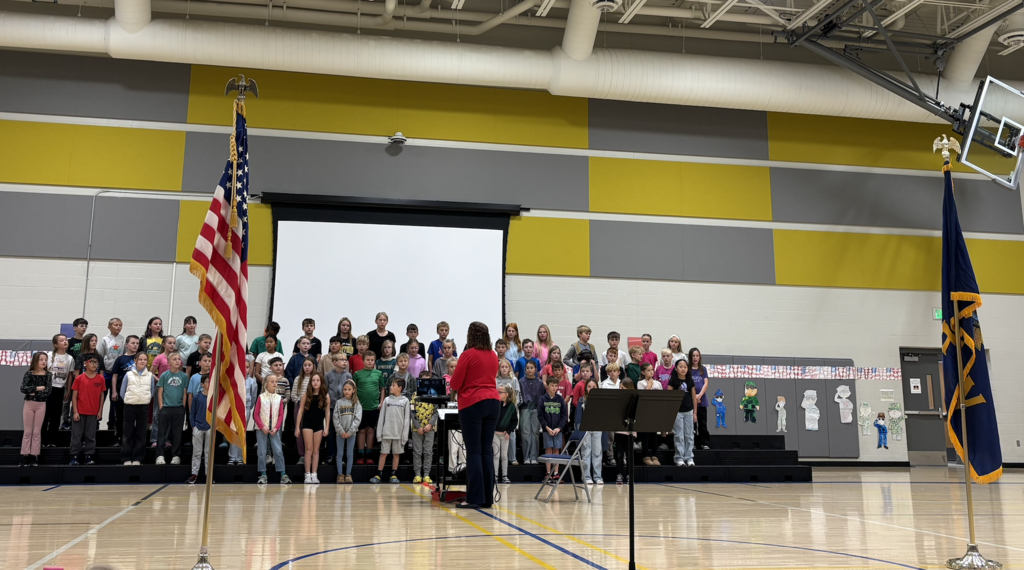 4th grade students singing at the Veterans Day Assembly.