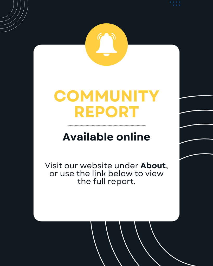 Image of a bell and text reading Community Report - Available online visit our website under About or use the link below to view the full report.