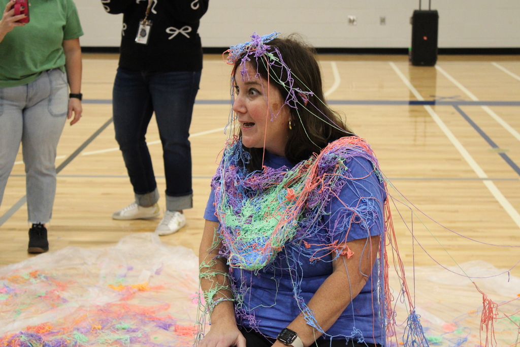 Mrs. Cook looks frazzled after being sprayed with silly string! 