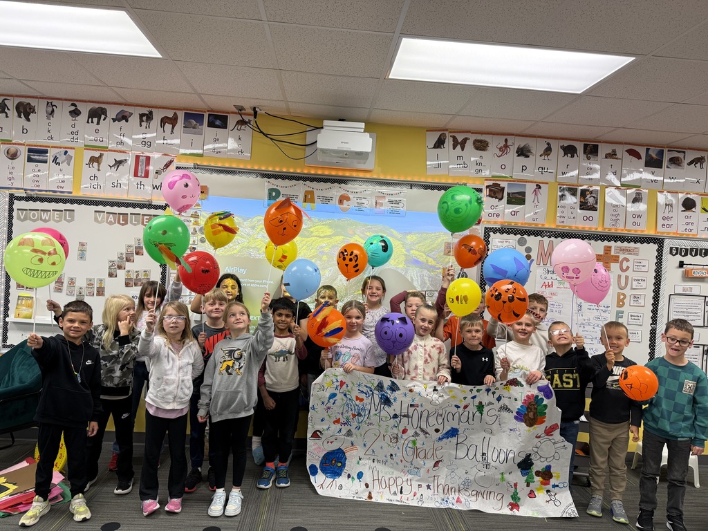 Children taking a photo with their balloons