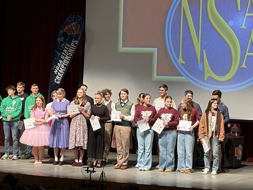 Students from Gretna PUblic Schools on stage for NSAA award announcement