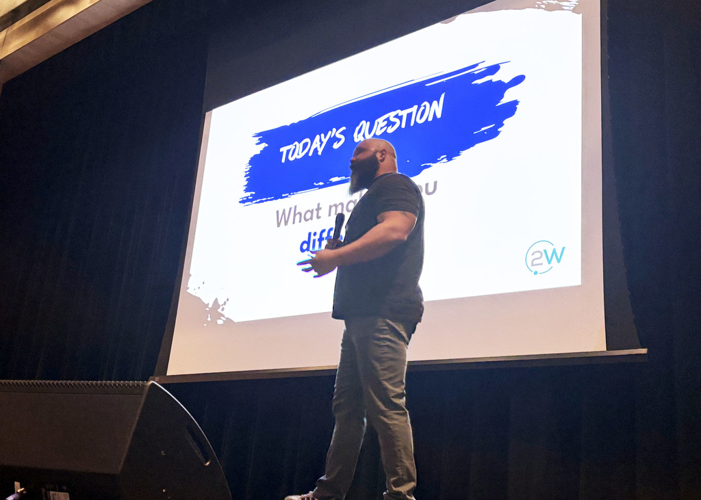 Speaker Stephen Mackey talking to GPS staff about what makes you different?