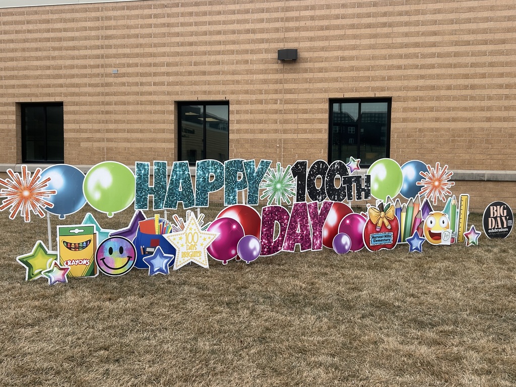 100th day of school sign in the front of a school