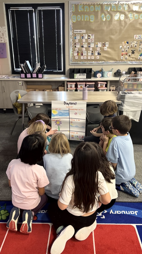 students learning about a sky pattern poster in class