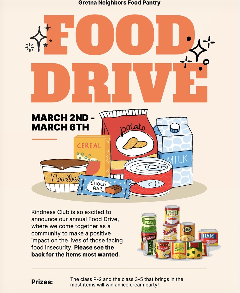 Flyer showing GES Food Drive March 2nd-6th