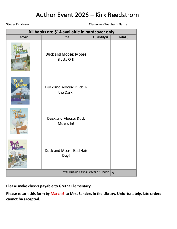Flyer for author visit for books for purchase