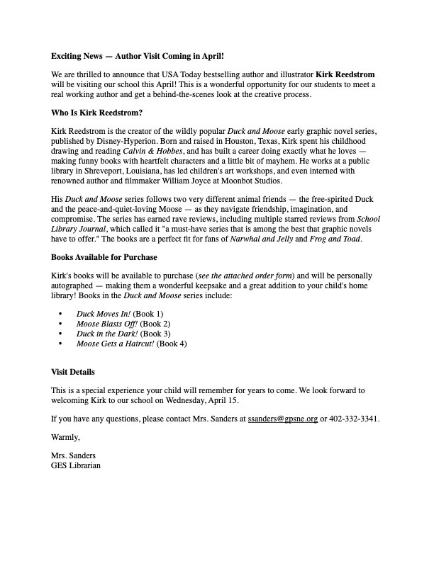 Author visit letter