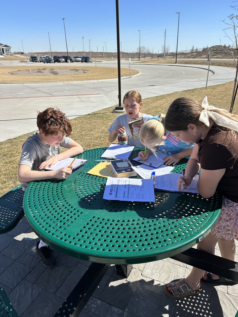 students working outside at a picnic table