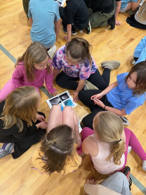 students look at a visual of a flame lab