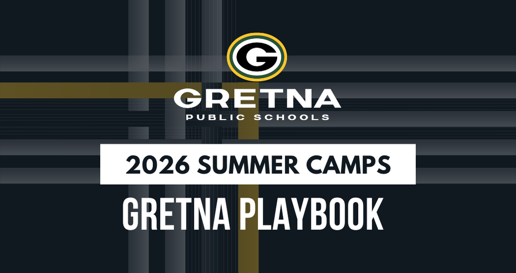 Gretna Public Schools logo with "G" and text reading 2026 Summer Camps Gretna Playbook