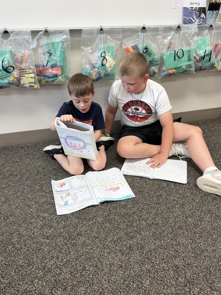 Students sitting down and reading their writing to each other.