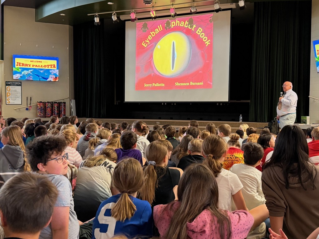 A photo of Jerry Pallotta presenting to students.