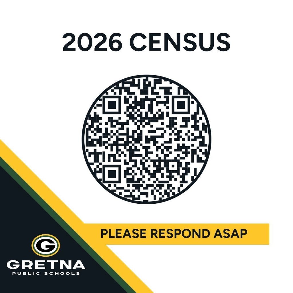 Gretna public schools logo with a G and text reading 2026 Census Please Respond ASAP