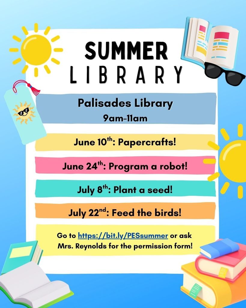 Image showing information about scheduled activities on summer library days at PES.