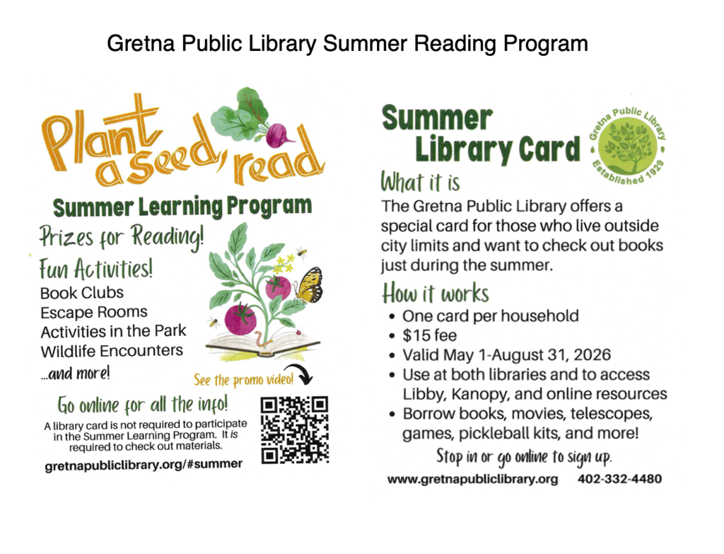 Flyer for Gretna Summer Learning Program