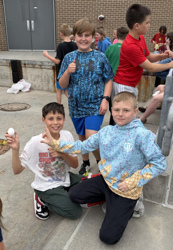Kids celebrating their egg drop