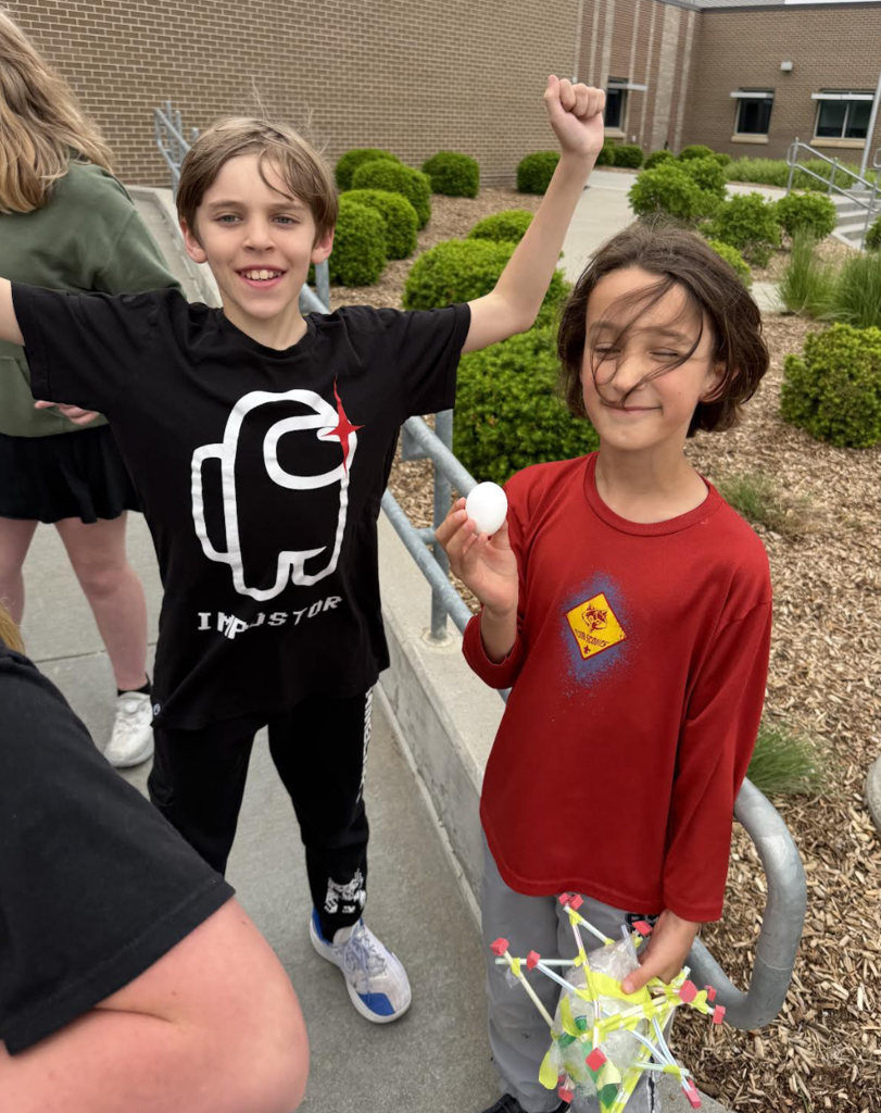 Kids celebrating their egg drop