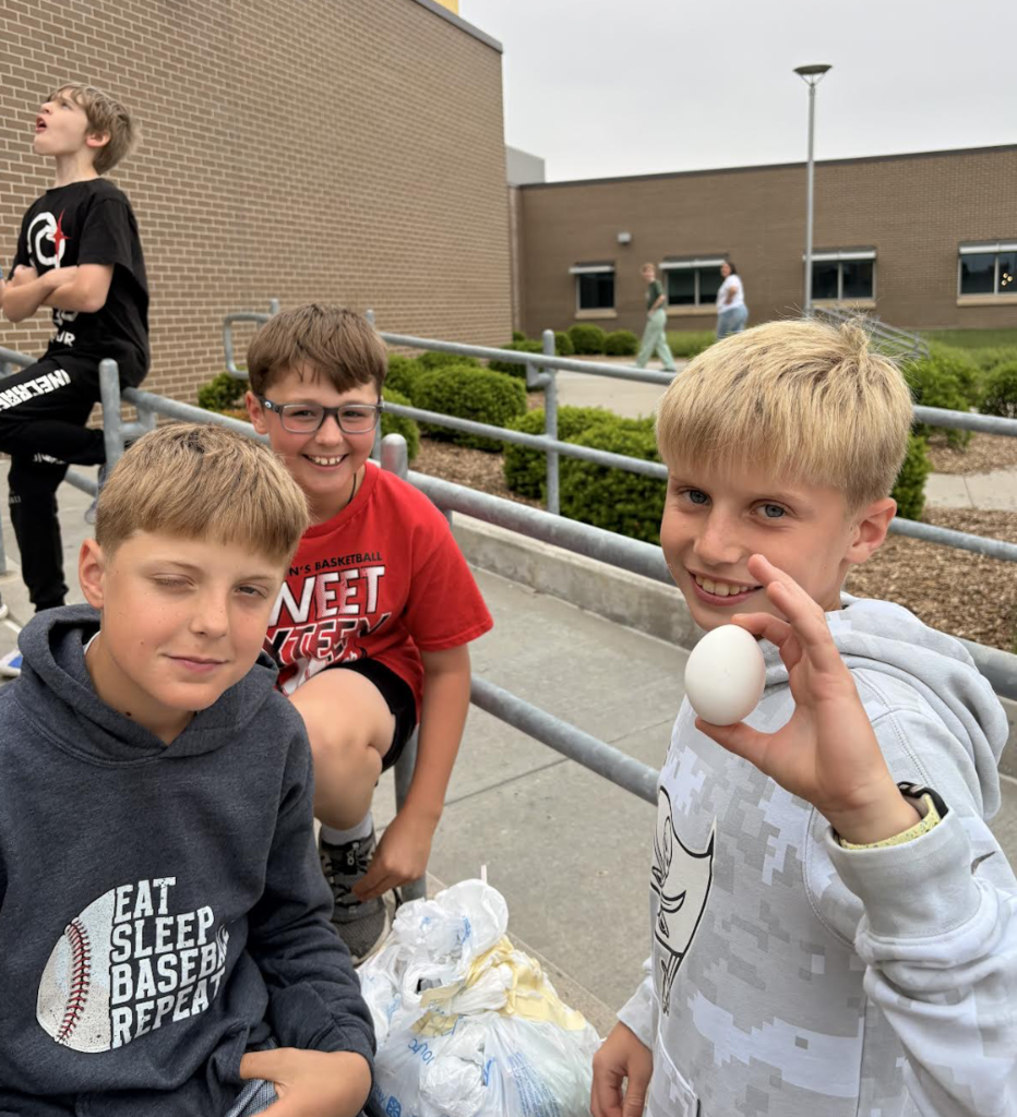 Kids celebrating their egg drop