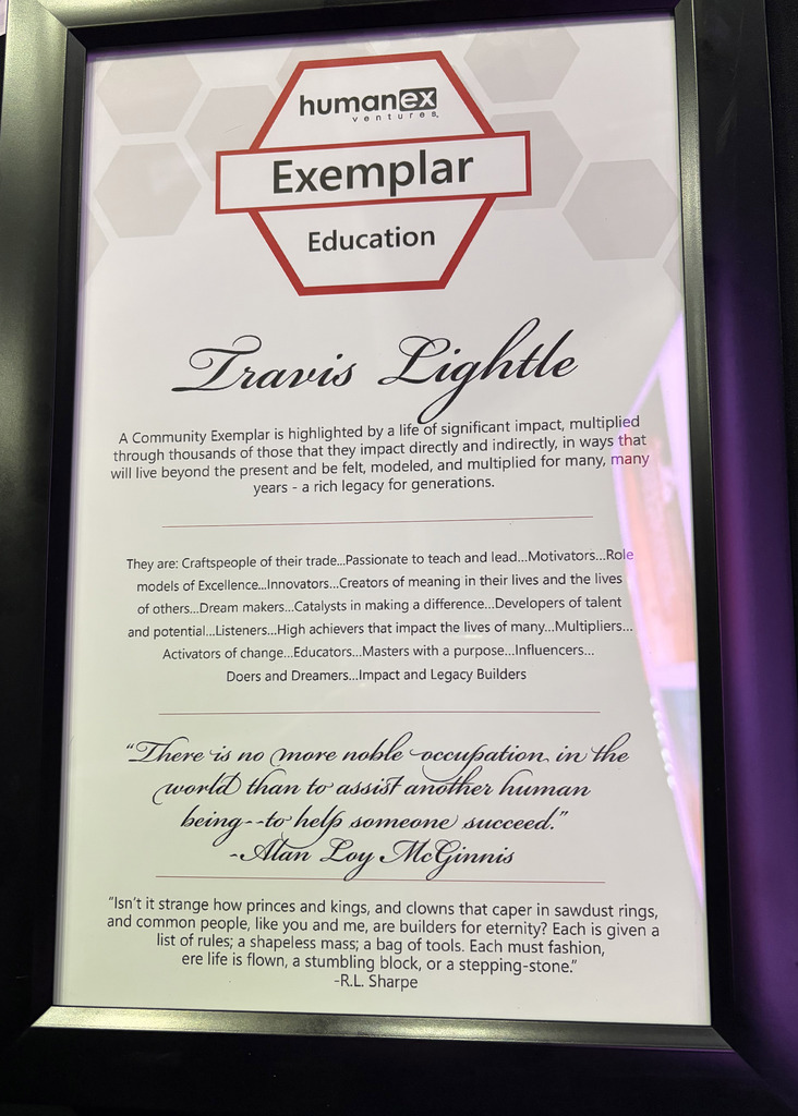 human ex exemplar award for Superintendent Travis Lightle