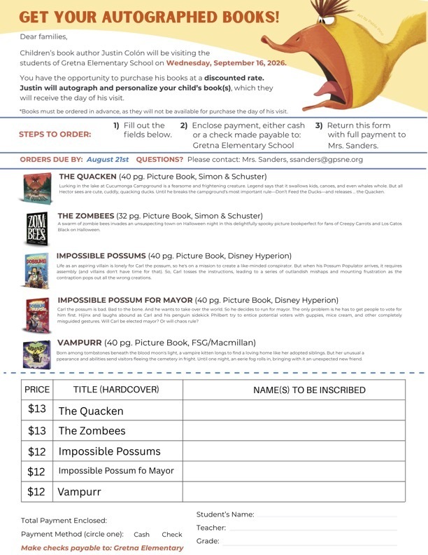 Order form for GES author visit