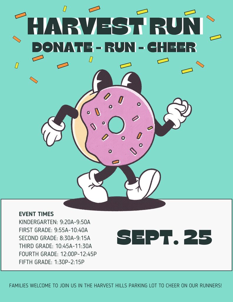 harvest run flyer indicating times for k-5