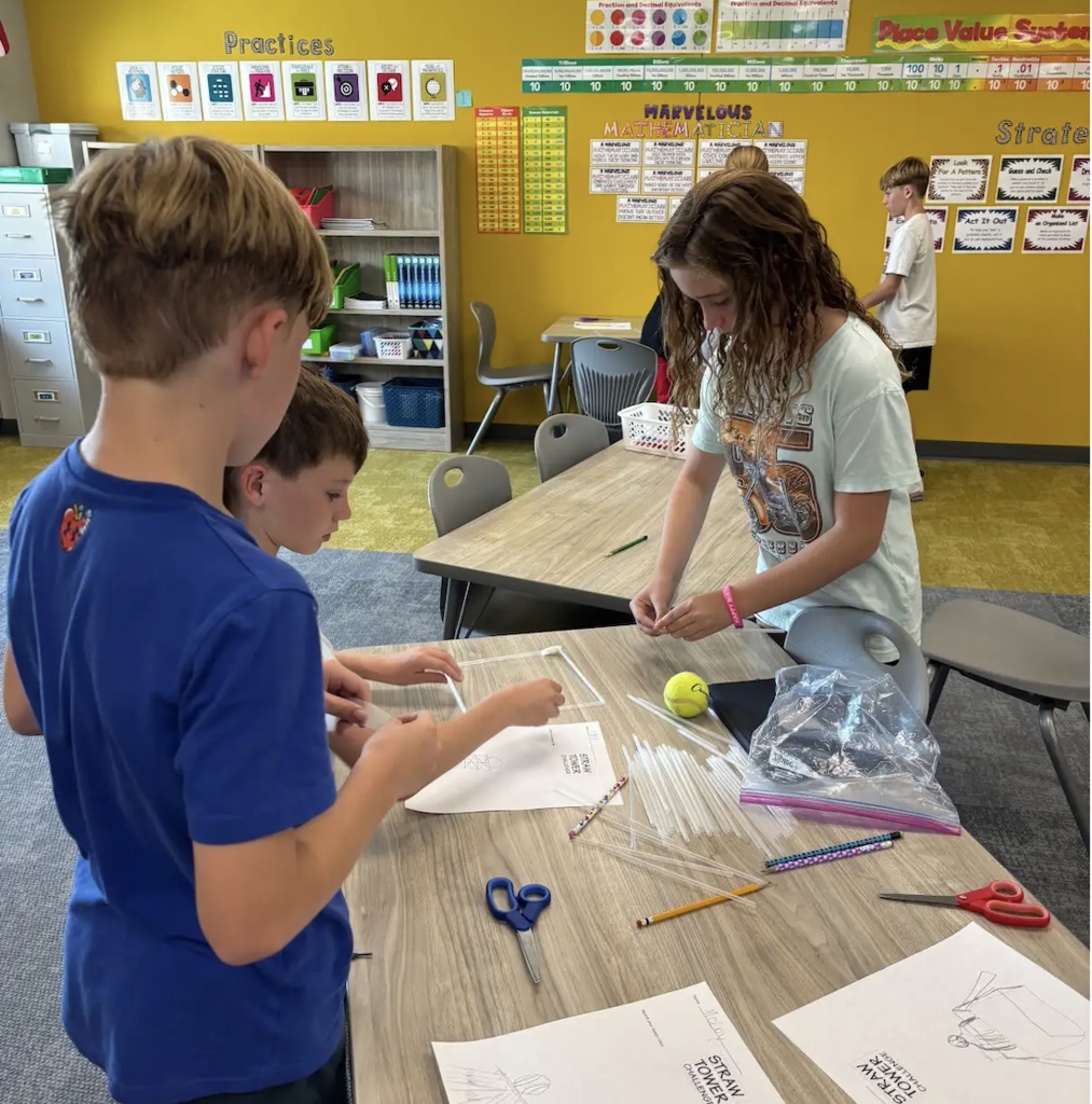 Students working on a straw project for STEM