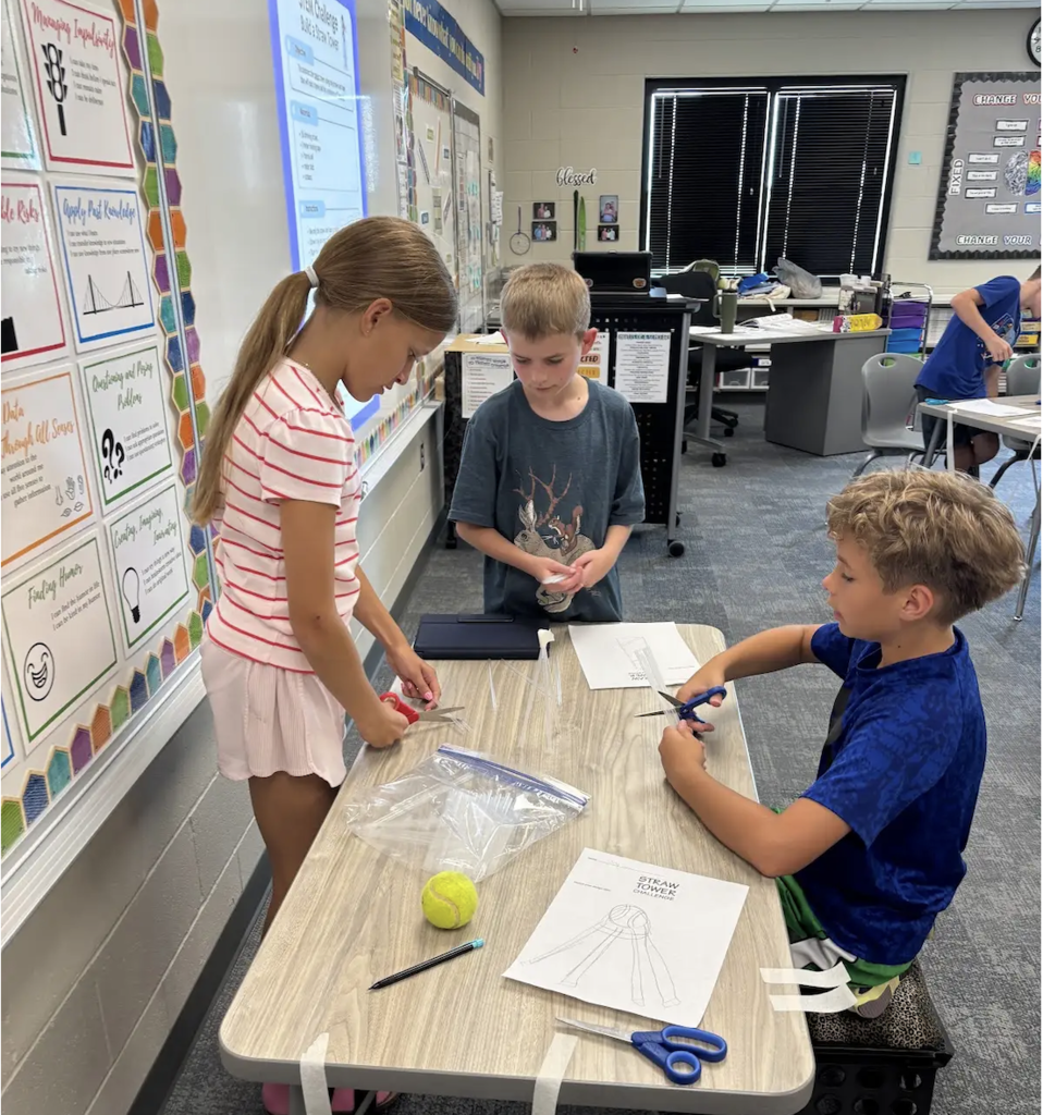 Students working on stem project in a classroom 