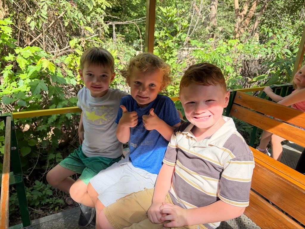 3 students are sitting on a train ride