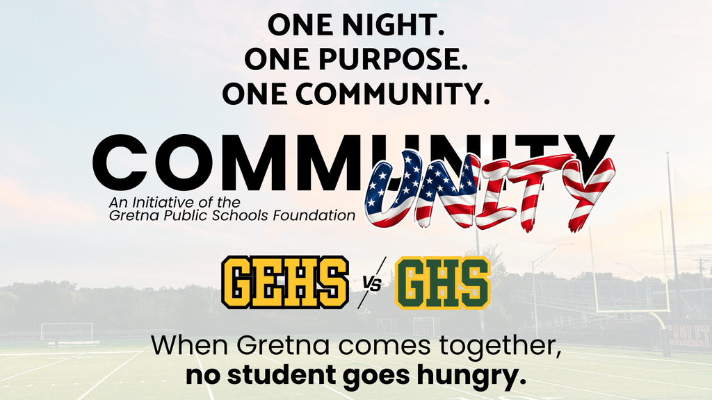 Flyer to advertise our community event at the Gretna East/Gretna High football game on 9.11.2026.