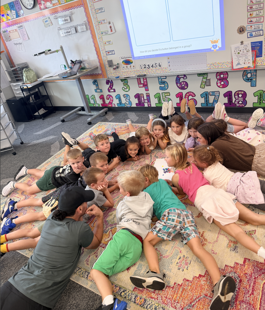Justin joins Mrs. Dutkiewicz's kindergarten class as they learn to sort objects. 