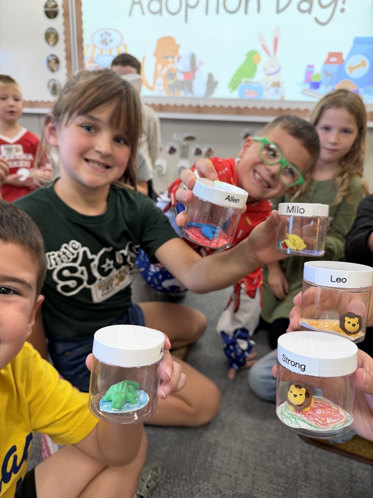 students showing off their desk pets