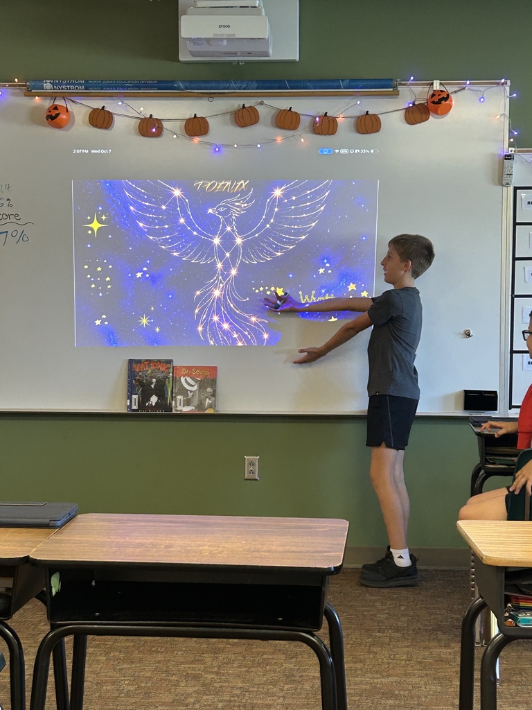 Students present their constellation projects.