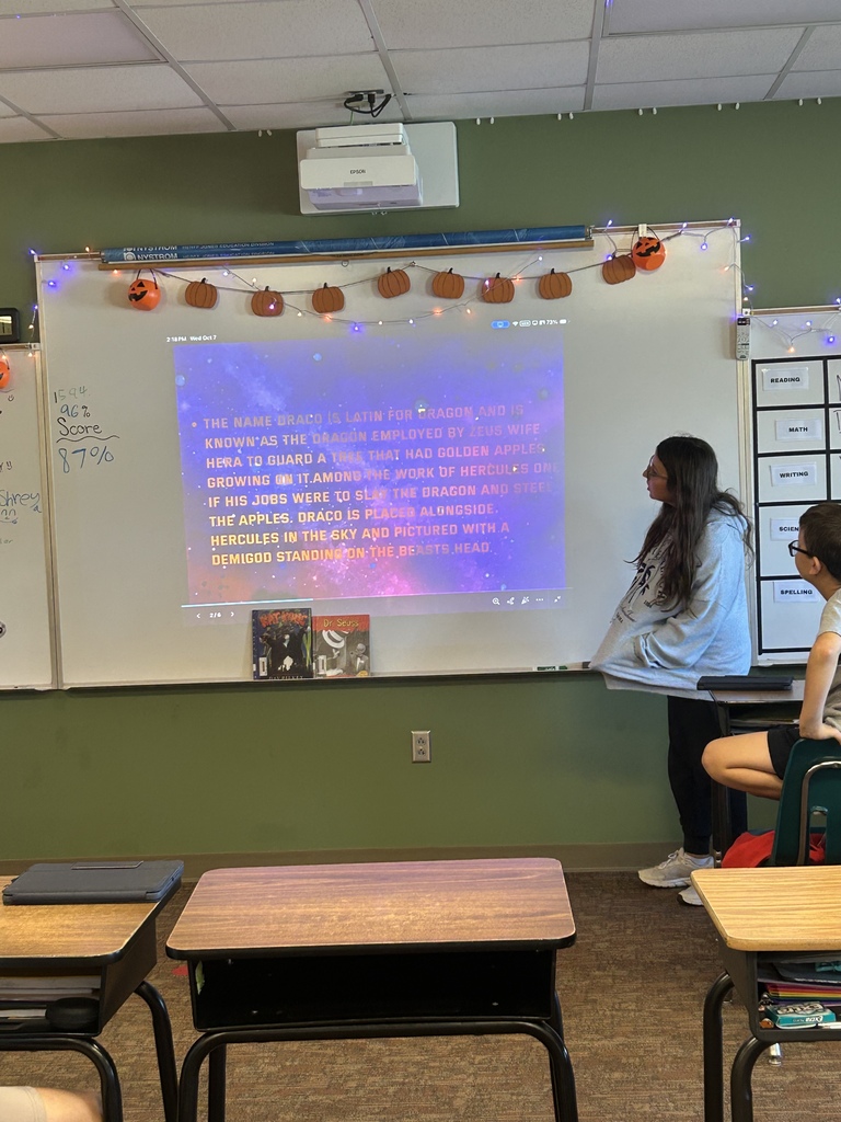 Students present their constellation projects.