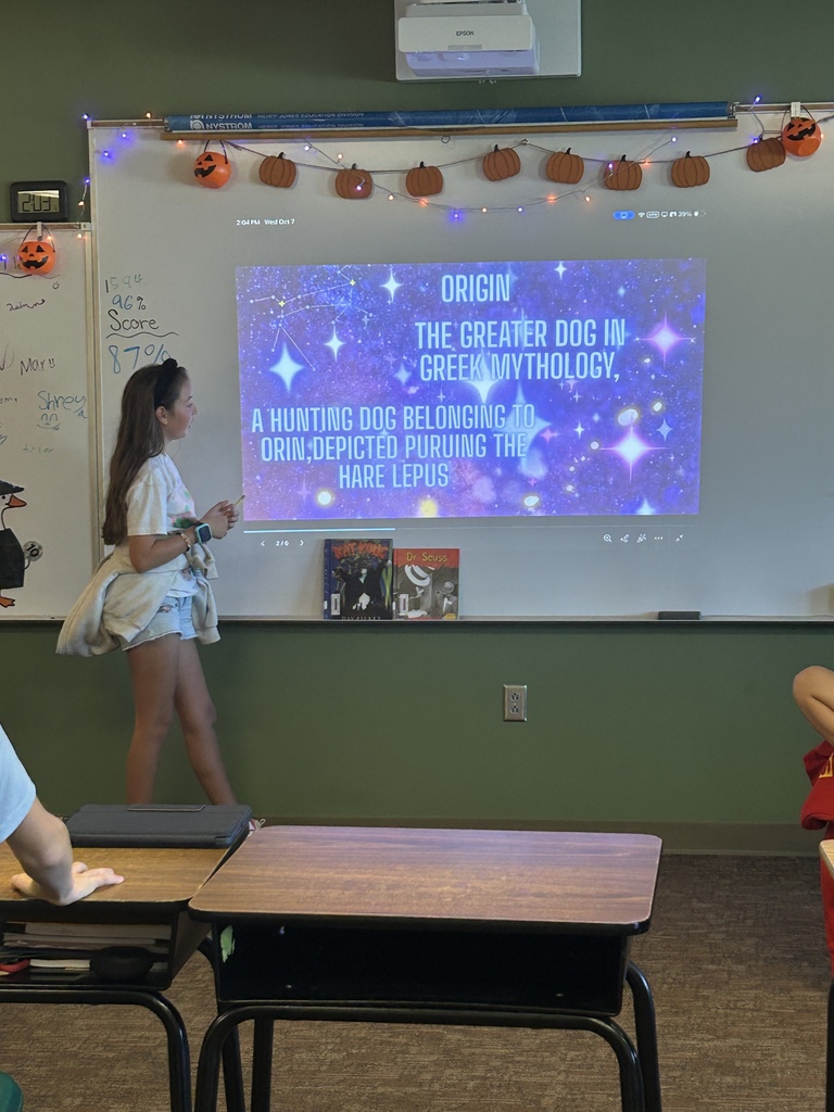 Students present their constellation projects.