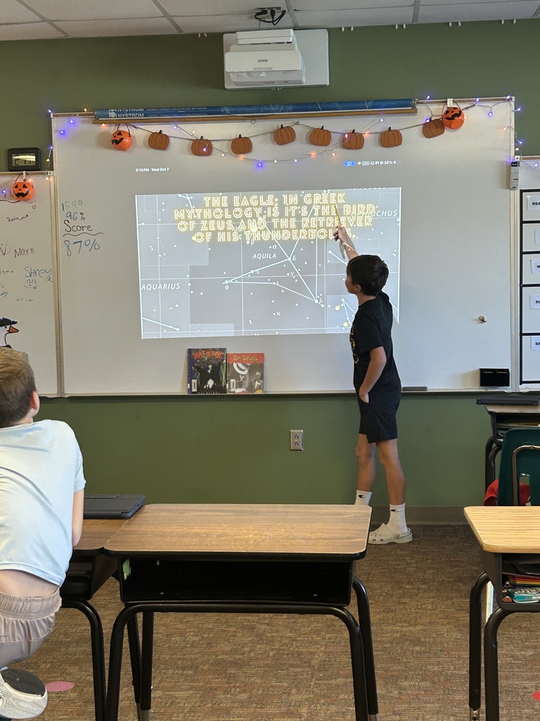 Students present their constellation projects.