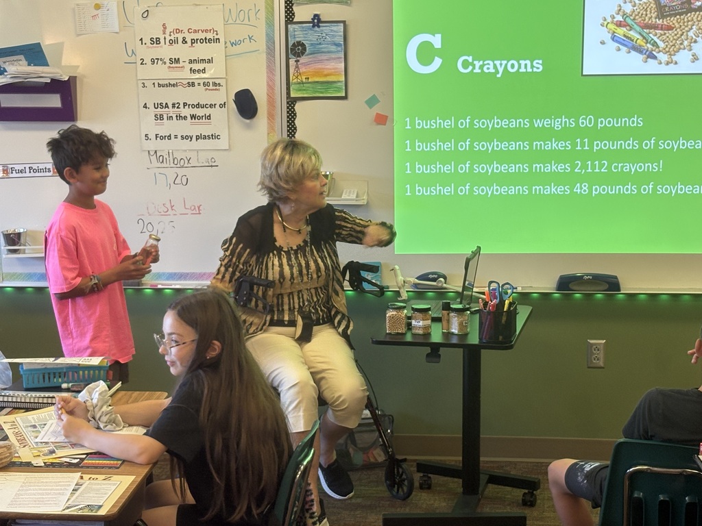 Presenter from Nebraska Soybean Board presenting to a 4th grade classroom