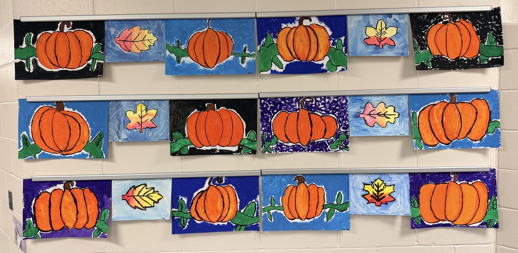 1st grade painted leaves and pumpkins