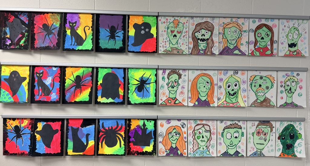 3rd grade spooky neon silhouettes and zombies