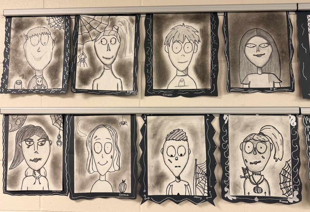 4th Grade Tim Burton inspired self-portraits