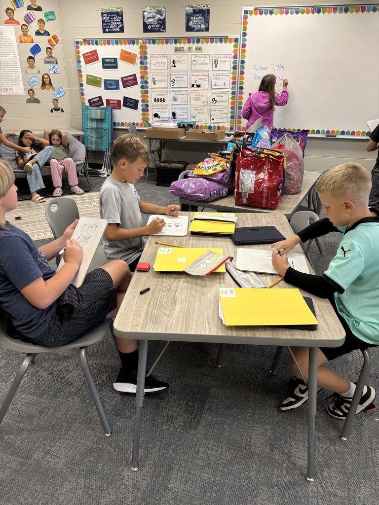Students in the Harvest Hills HAL program work together to solve problems counting candy pieces.