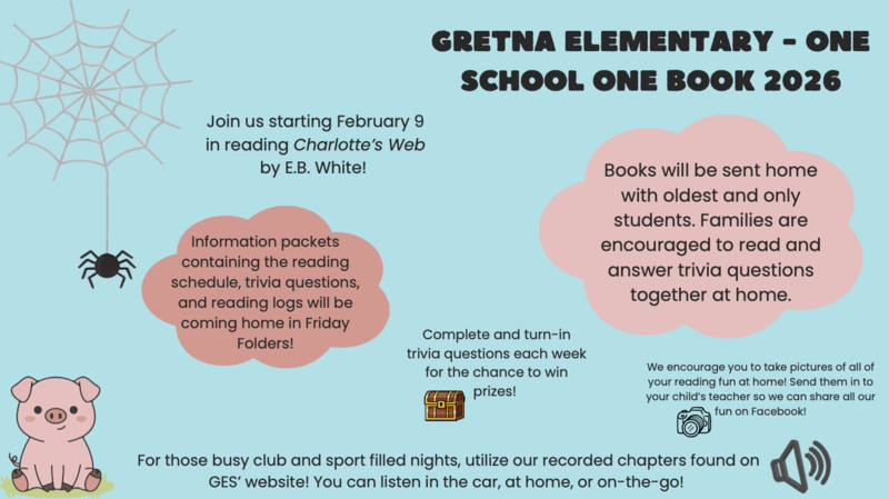 Flyer showing Gretna Elementary's One School One Book