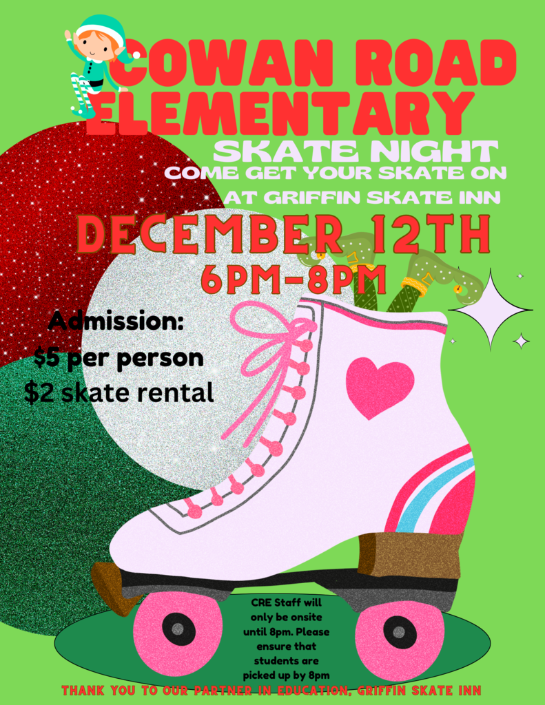 skate night flyer; same info in post; green background with roller skate