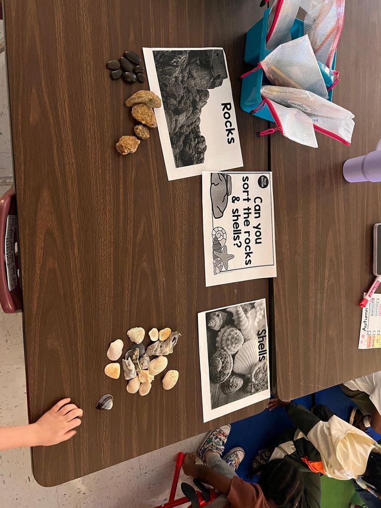 table with rocks and handouts about sorting rocks