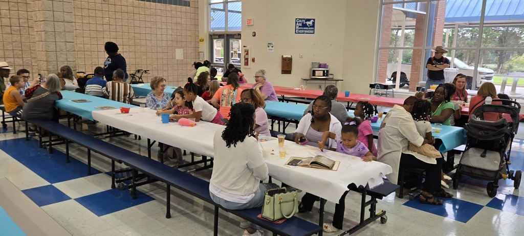families at tables
