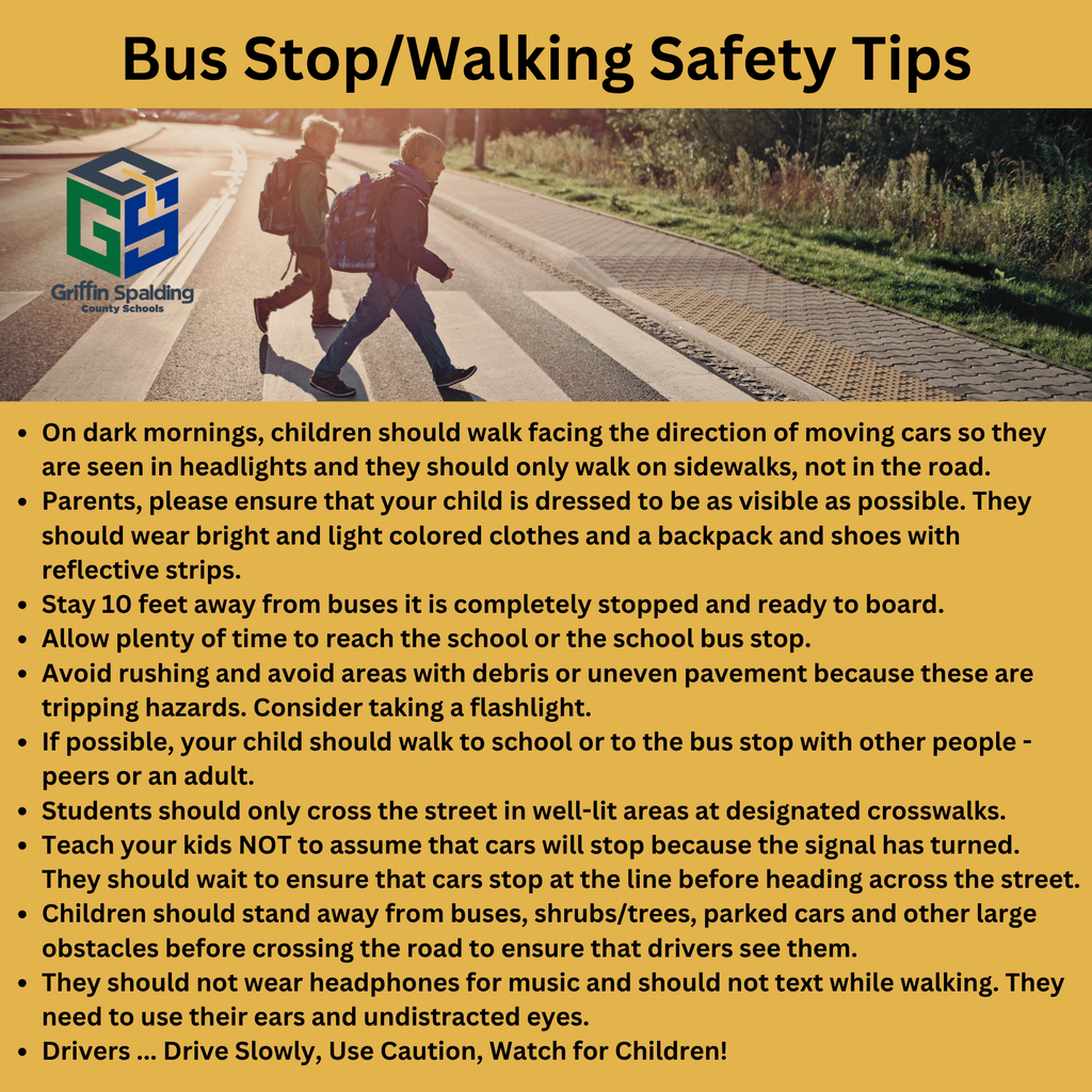 Safety Tips for Children at Bus Stops and Walking to School, and for Drivers