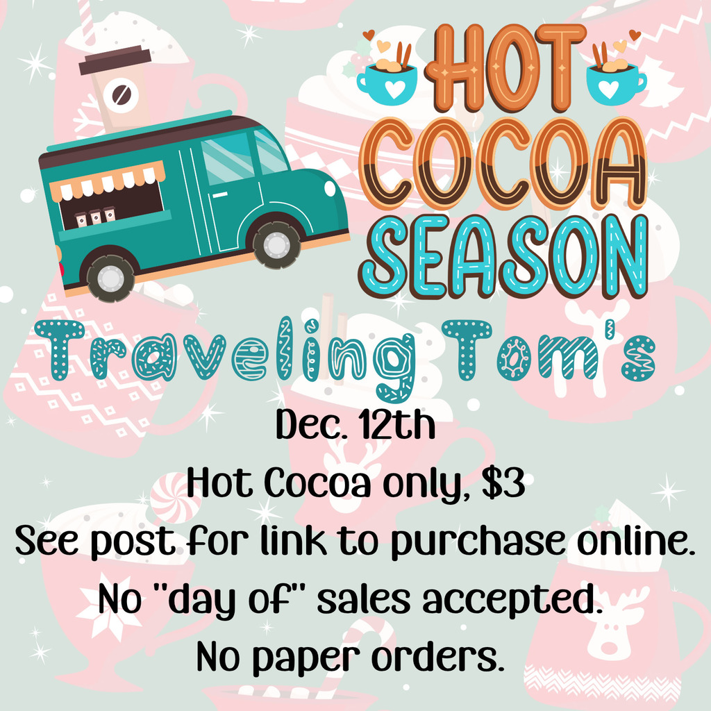 graphic showing coffee truck, hot cocoa cups in background, same info as post