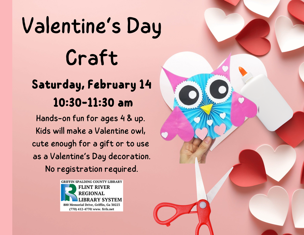 Valentine's Craft Day, Saturday, Feb 14: 10:30-11:30am for ages 4 and up